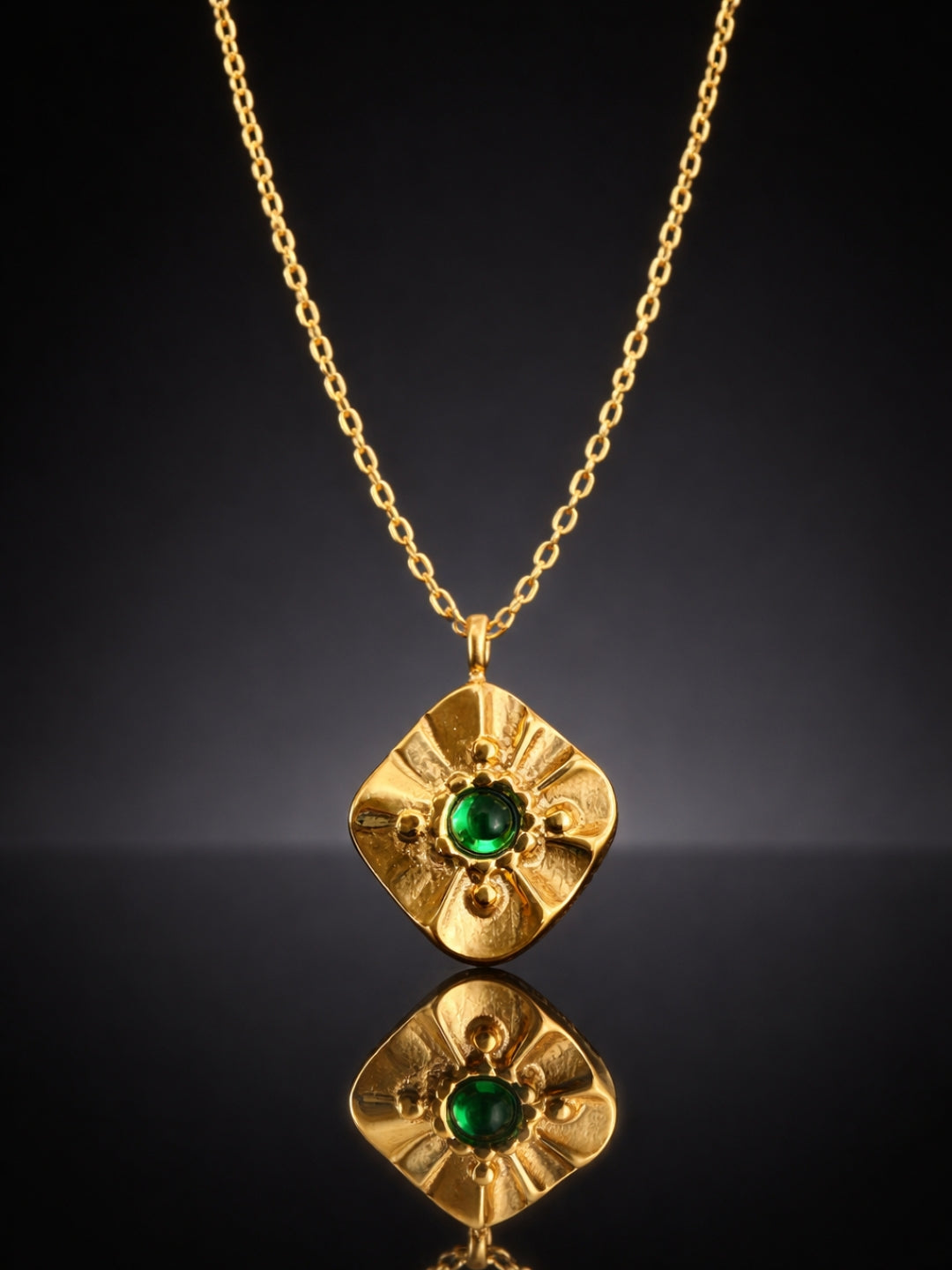 Emerald Glow Gold Chain | 18K Gold Plated Green Stone Necklace