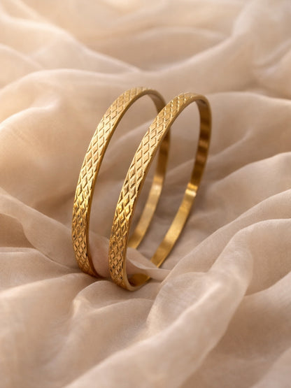 Barfi Textured Gold Bangles – 18K Gold Plated Stackable Pair