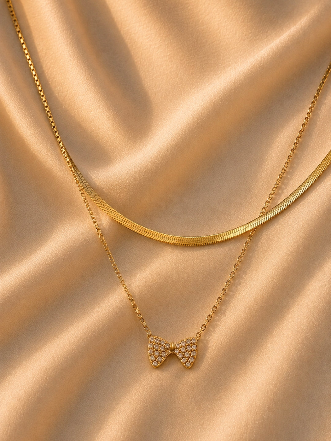 Bow Pendant Layered Necklace Set – 18K Gold Plated