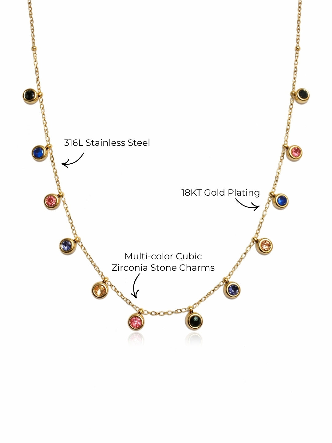Layered Gold Necklace Combo with Multicolor Stone Drops