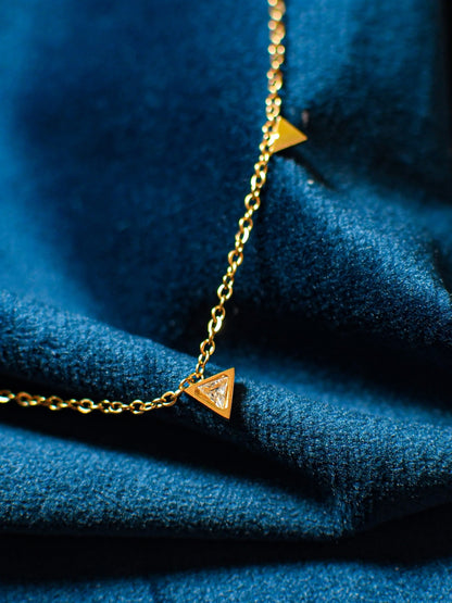 Triangle Bead Chain Necklace – 18K Gold, Cubic Zirconia