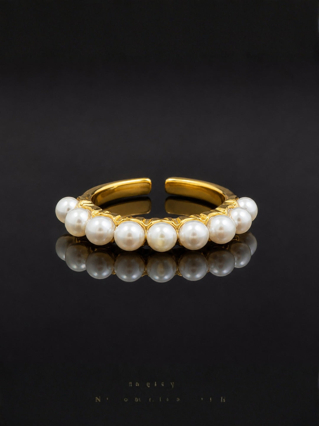 18K Gold Pearl Line CZ Ring – Anti Tarnish Stackable Ring