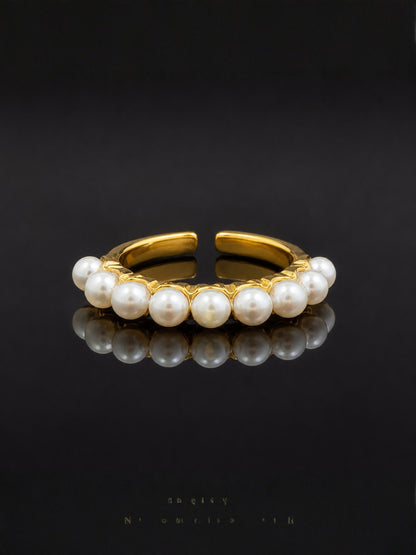 18K Gold Pearl Line CZ Ring – Anti Tarnish Stackable Ring