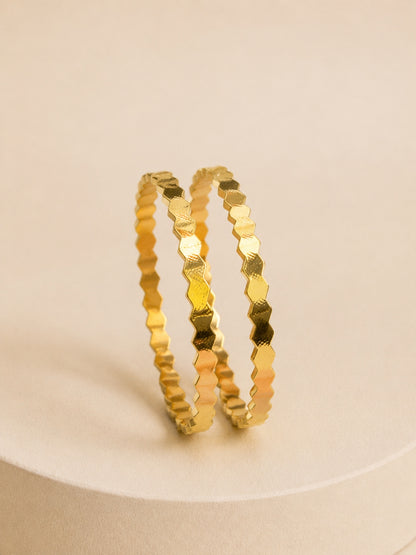 Wave Gold Bangles Pair (2.6) | 18K Gold Plated Stainless Steel