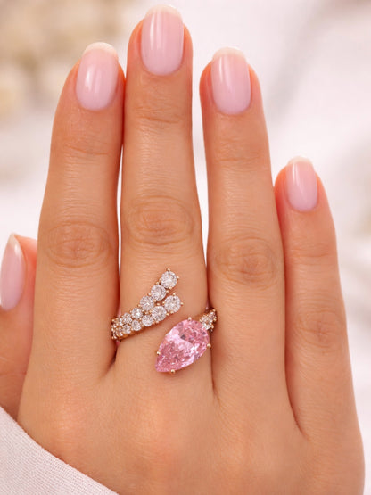 Pink Moissanite & AD Rose Gold Designer Ring | Adjustable