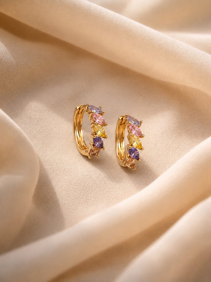 18K Rose Gold Multi Color CZ Marquise Hoop Earrings | Anti Tarnish