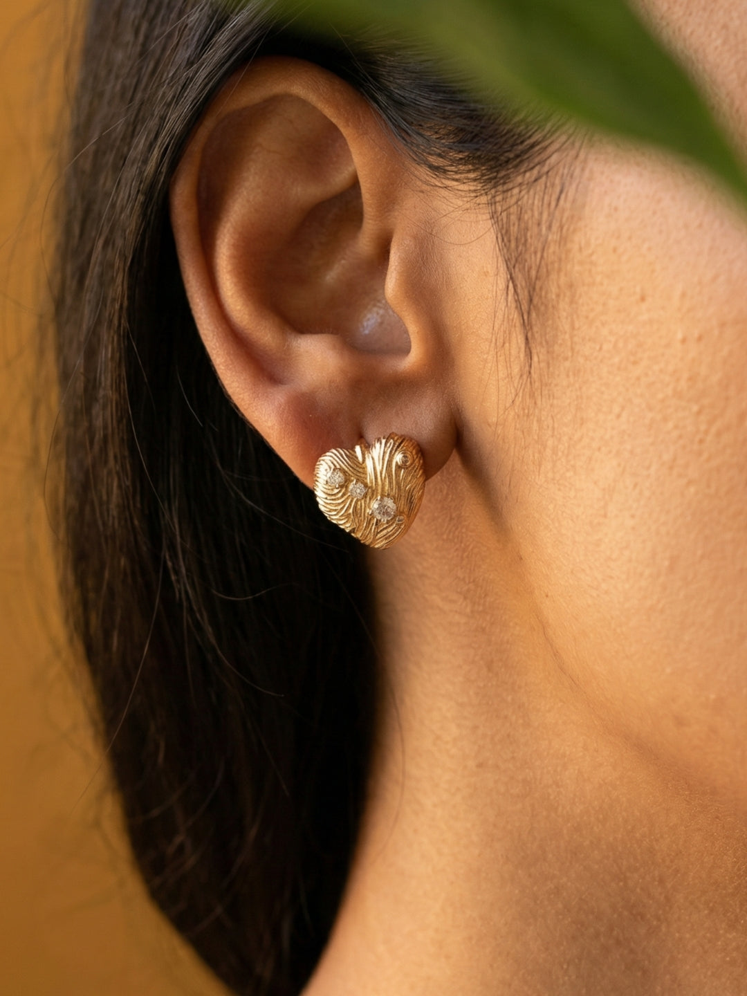 Textured Heart Hoop Earrings – 18K Rose Gold CZ Anti-Tarnish