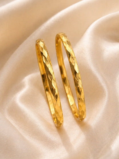 18K Gold Plated Textured Stainless Steel Stackable Bangle Set