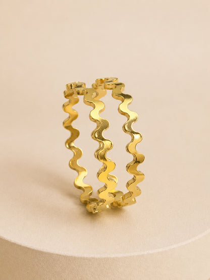 Statement Wave Gold Bangle Set | Everyday Luxury | Size 2.6