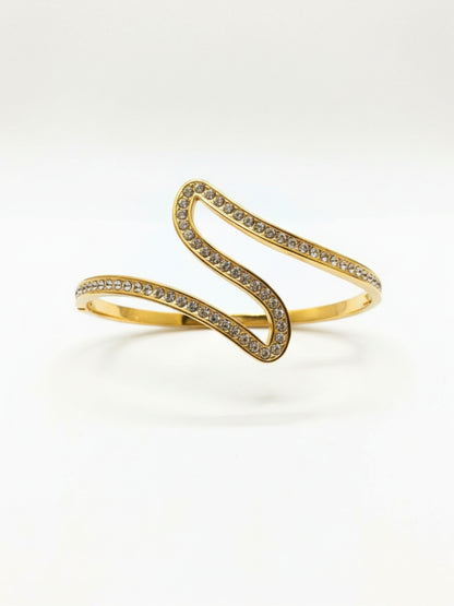 18K Gold Plated CZ Wave Open Bracelet – Anti Tarnish Bangle