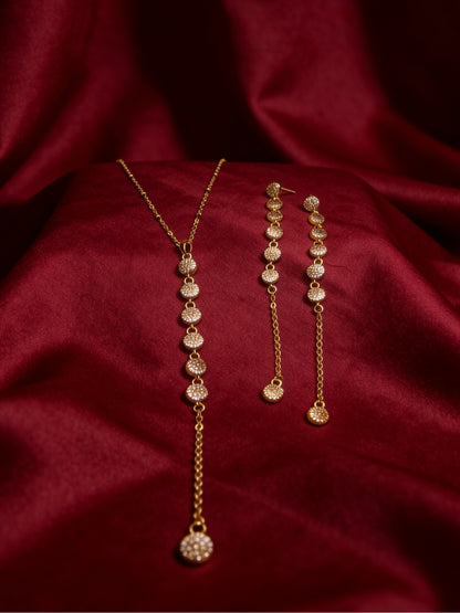 Circular CZ Statement Necklace & Earring Set in 18K Gold Plated