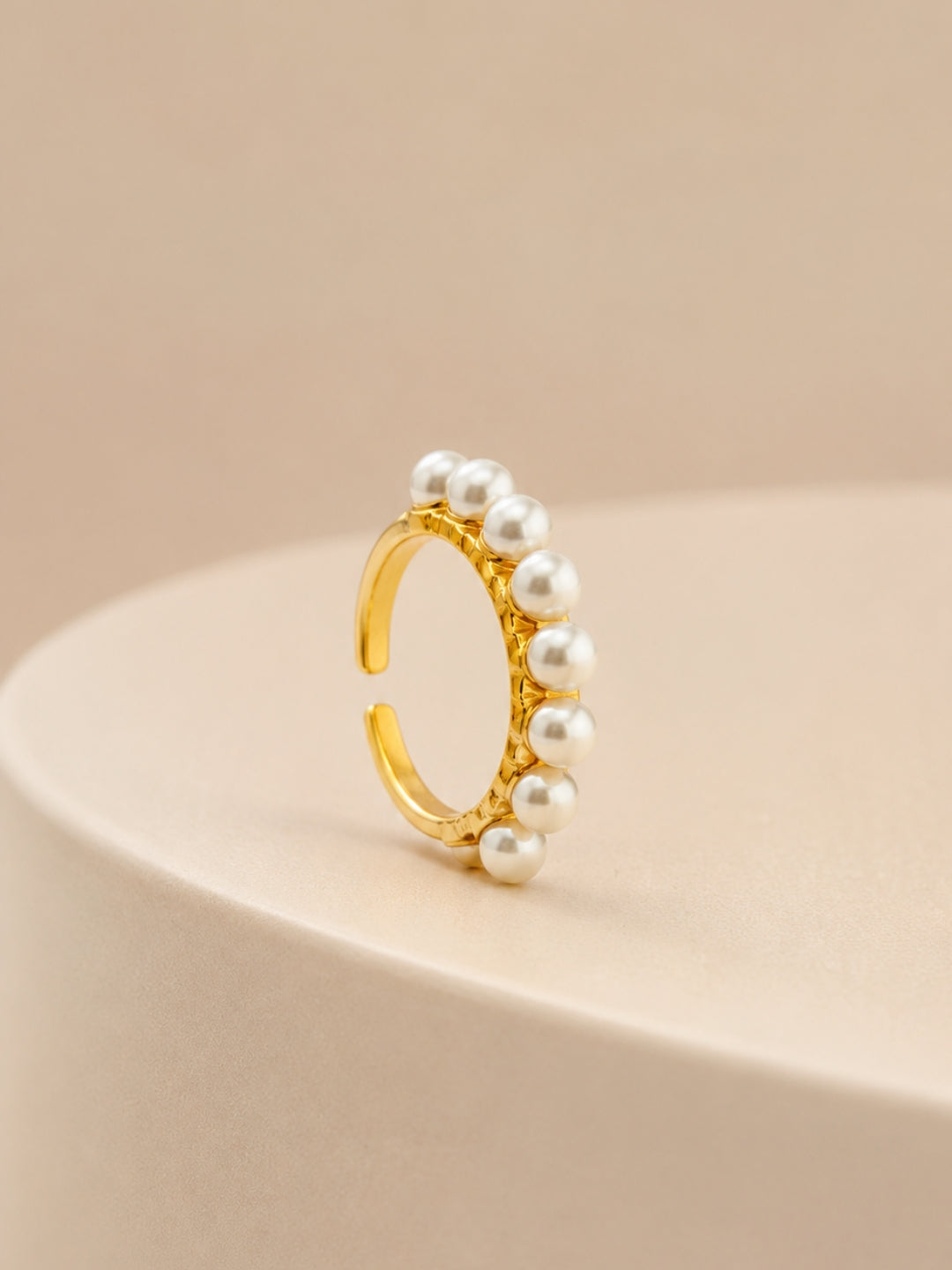 18K Gold Pearl Line CZ Ring – Anti Tarnish Stackable Ring
