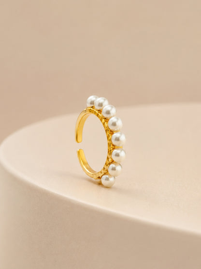 18K Gold Pearl Line CZ Ring – Anti Tarnish Stackable Ring