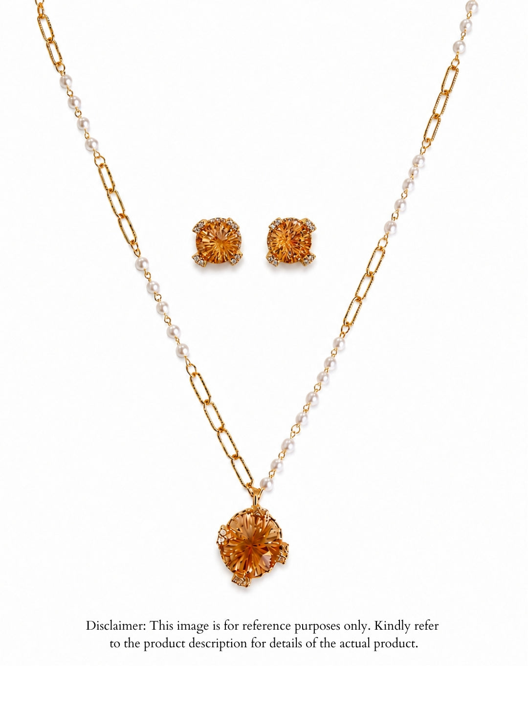 Adeline" Champagne Crystal Pendant Set — 18K Gold Plated with Pearl Accent Chain