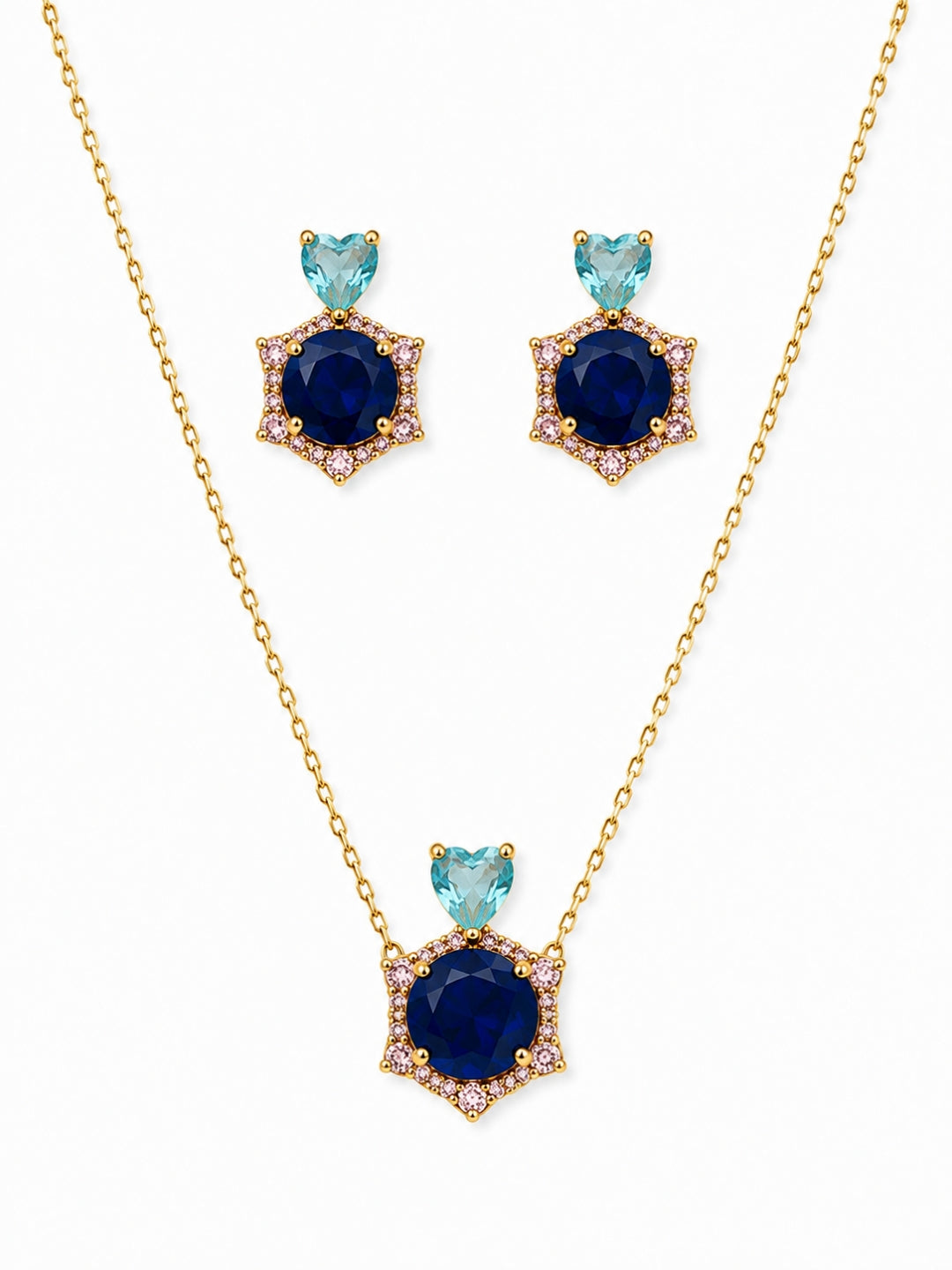 Cobalto Navy Halo Necklace & Earring Set, 18K Gold-Plated