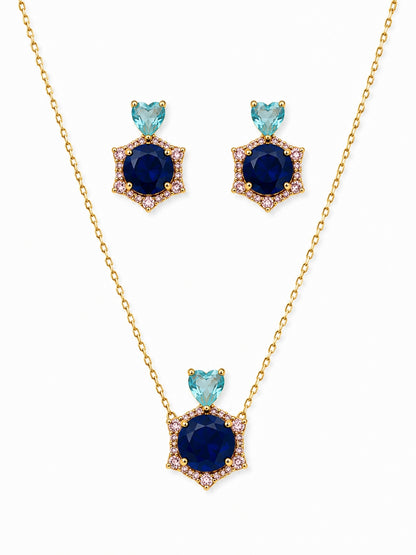 Cobalto Navy Halo Necklace & Earring Set, 18K Gold-Plated
