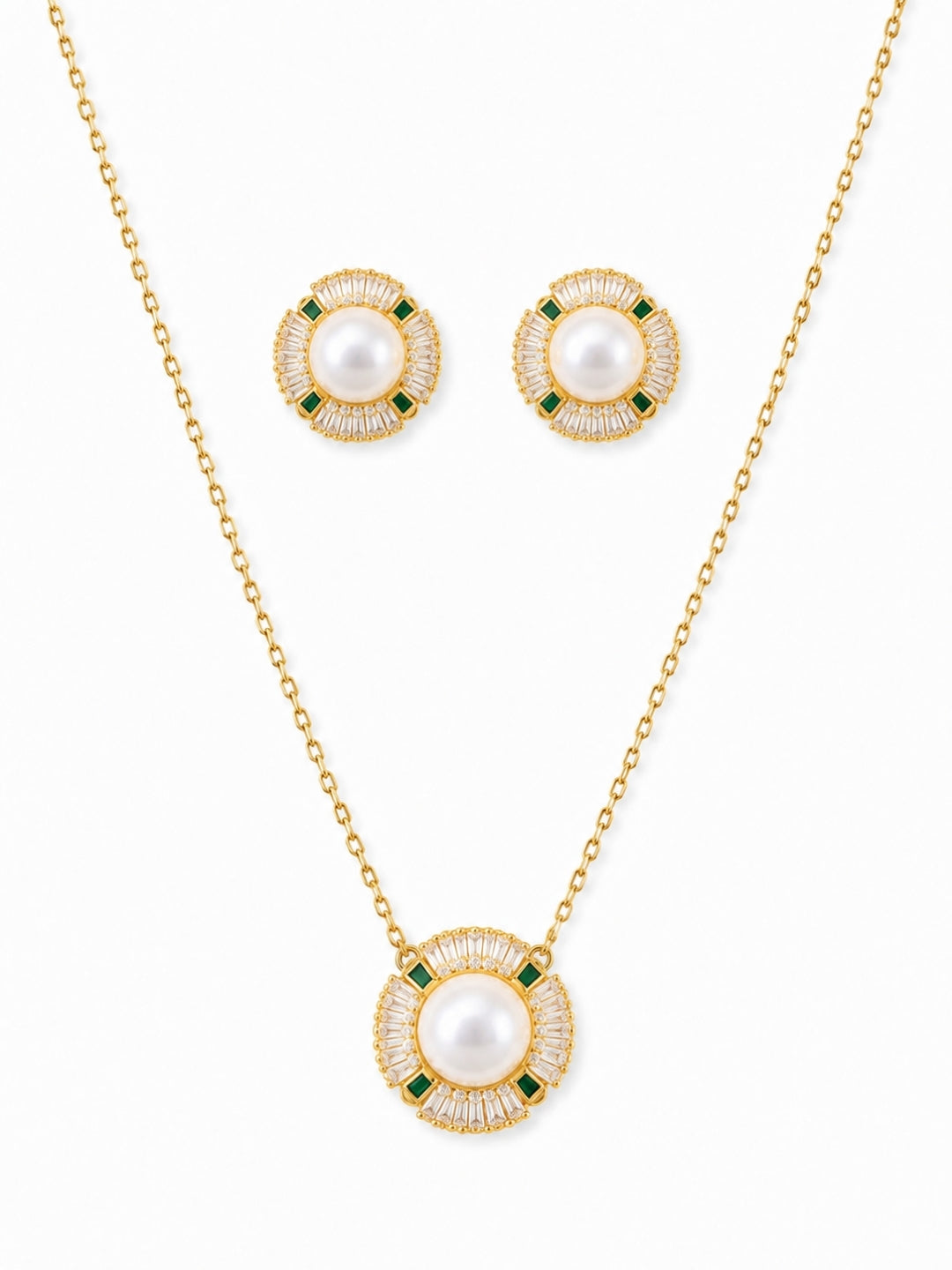 Girandola Pearl Baguette Necklace & Earring Set, view 7