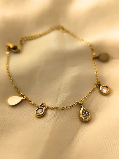 18K Gold Teardrop Charms Bracelet with CZ Stones | Lightweight & Elegant