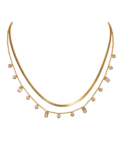 Gold-Plated Layered Necklace Set with Crystal Charms