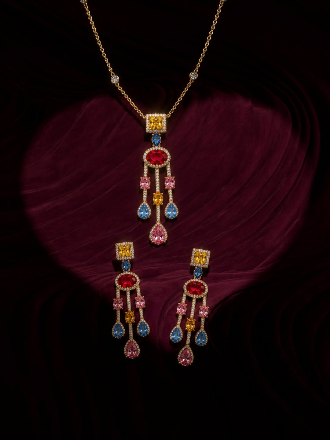 Cascata Multicolor Gold Plated Necklace & Earrings Set