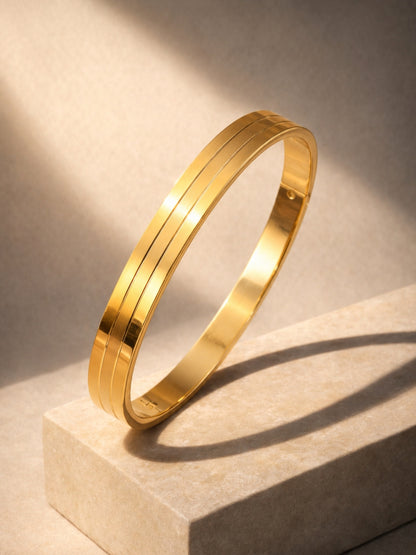 Ribbed Kada Bangle for Men, 18K Gold-Plated