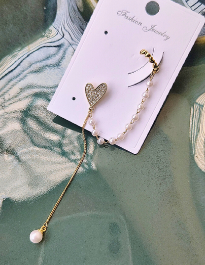 Heart Single Ear Cuff with pearl Hanging