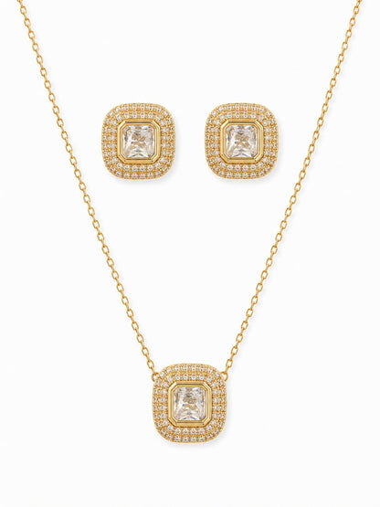 Charlotte Cushion-Cut Crystal Halo Set — 18K Gold Plated with Austrian Crystal