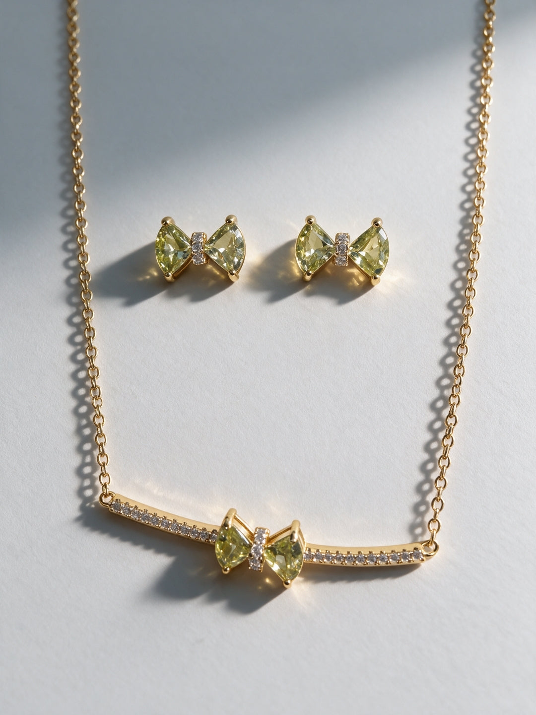 Fiocco Yellow Bow Bar Necklace & Stud Earring Set, 18K Gold-Plated