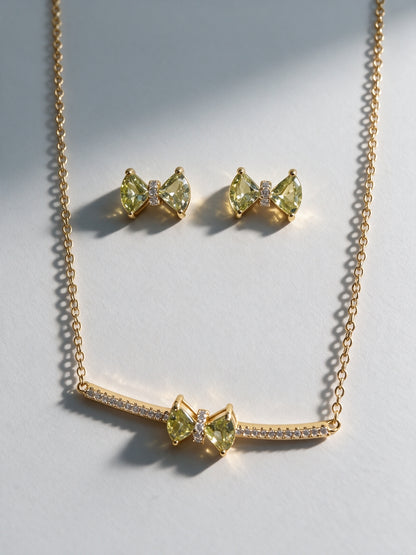 Fiocco Yellow Bow Bar Necklace & Stud Earring Set, 18K Gold-Plated