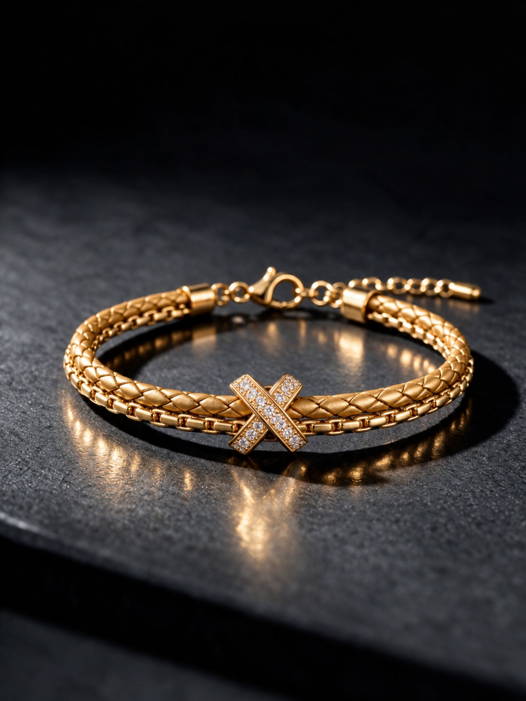 Gold Braided Double line Knot Band Cuff-18KT Gold Plated