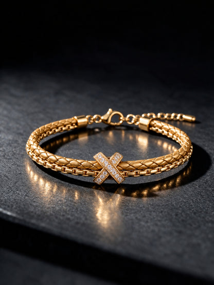 Gold Braided Double line Knot Band Cuff-18KT Gold Plated