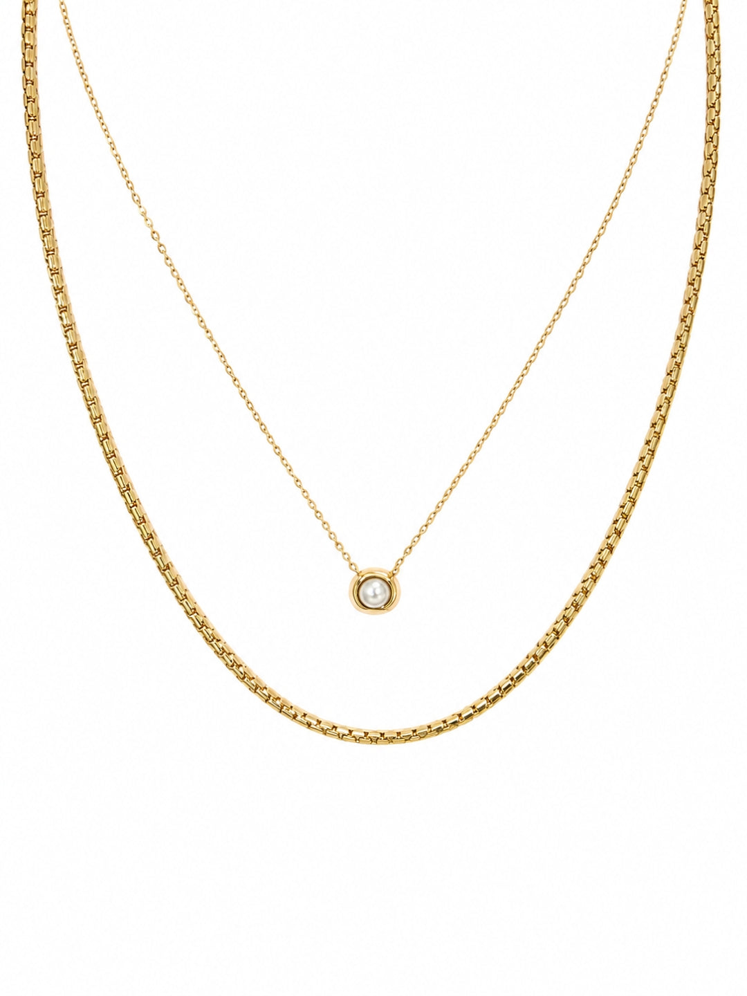 Pearl Pendant & Box Chain Necklace Set