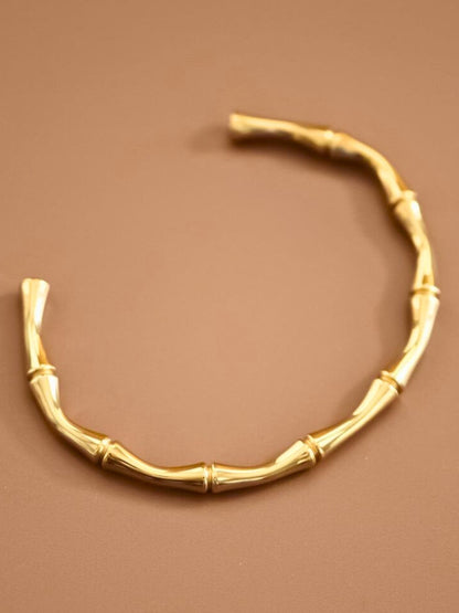 Bamboo Open Cuff Bracelet – 18K Gold Plated | Anti-Tarnish Daily Wear