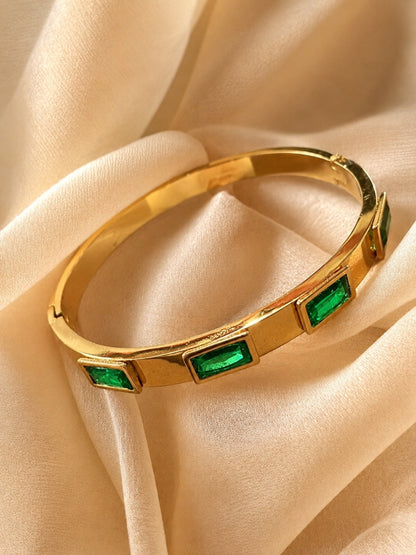 Emerald Green CZ Gold Bracelet – Waterproof Stainless Steel
