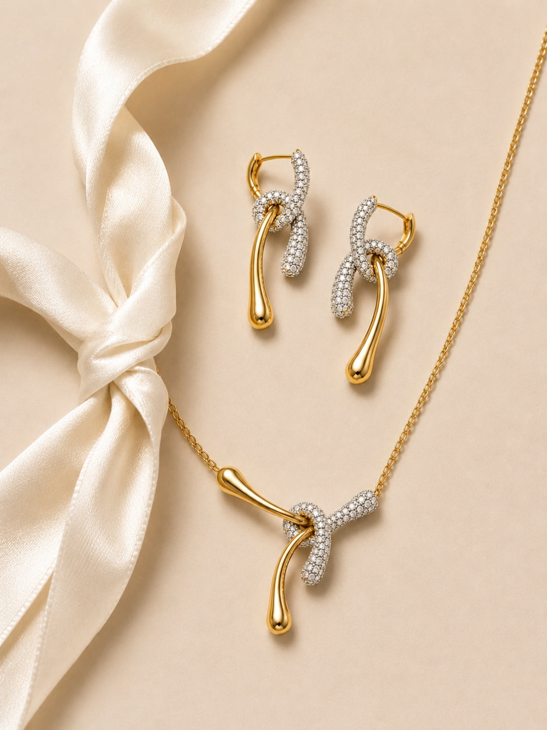 Nodo Two-Tone Knot Necklace & Earring Set, 18K Gold-Plated