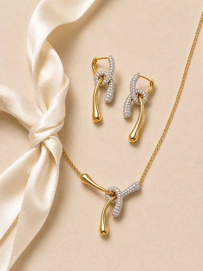 Nodo Two-Tone Knot Necklace & Earring Set, 18K Gold-Plated