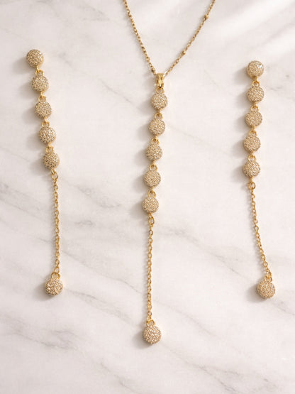 Circular CZ Statement Necklace & Earring Set in 18K Gold Plated