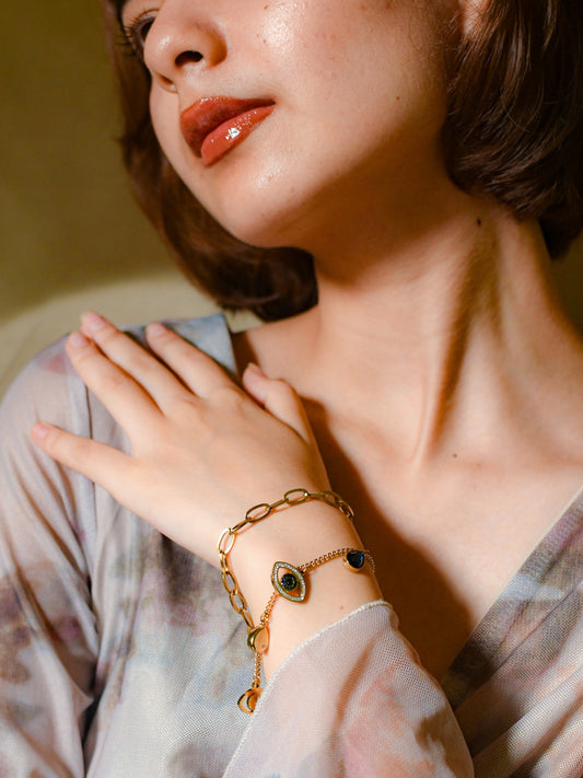 Evil Eye Charm Double layer Bracelet in 18K Gold | Adjustable, Anti-Tarnish