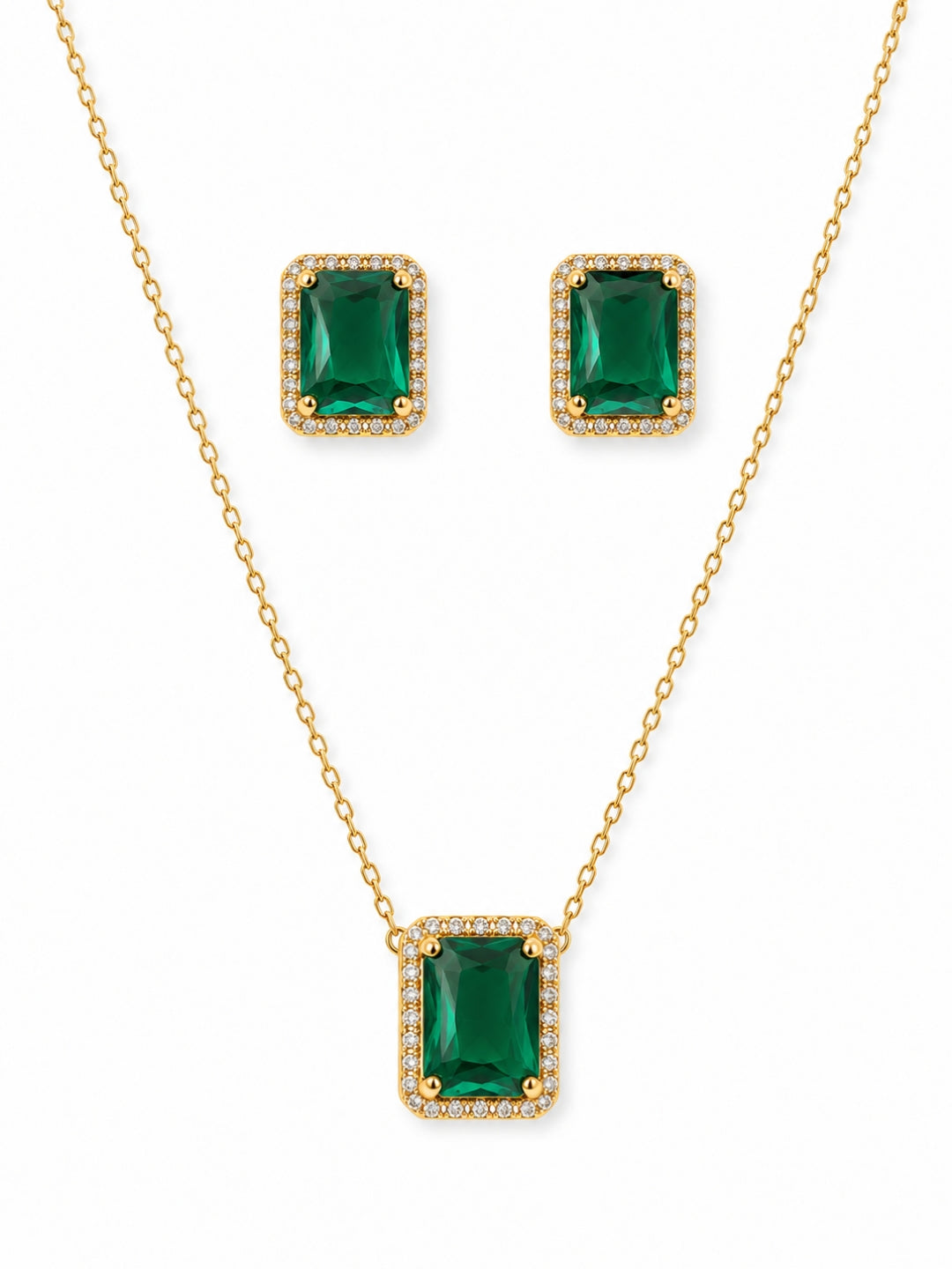 Verdena Green Halo Necklace & Earring Set, 18K Gold-Plated
