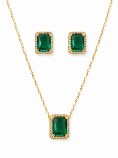 Verdena Green Halo Necklace & Earring Set, 18K Gold-Plated