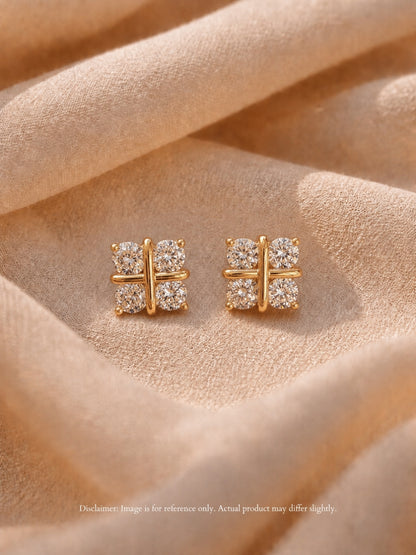 Quad Stone Cross-Set Stud Earrings, 18K Rose Gold-Plated