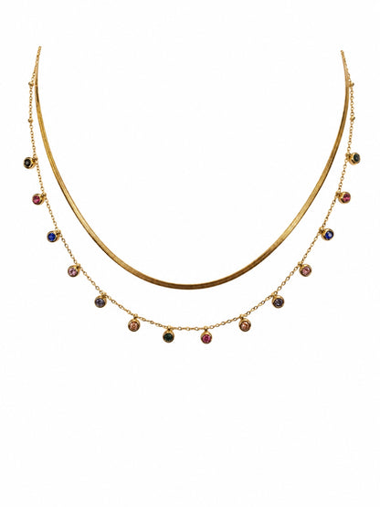Layered Snake Chain & CZ Droplet Necklace Set (Set of 2)