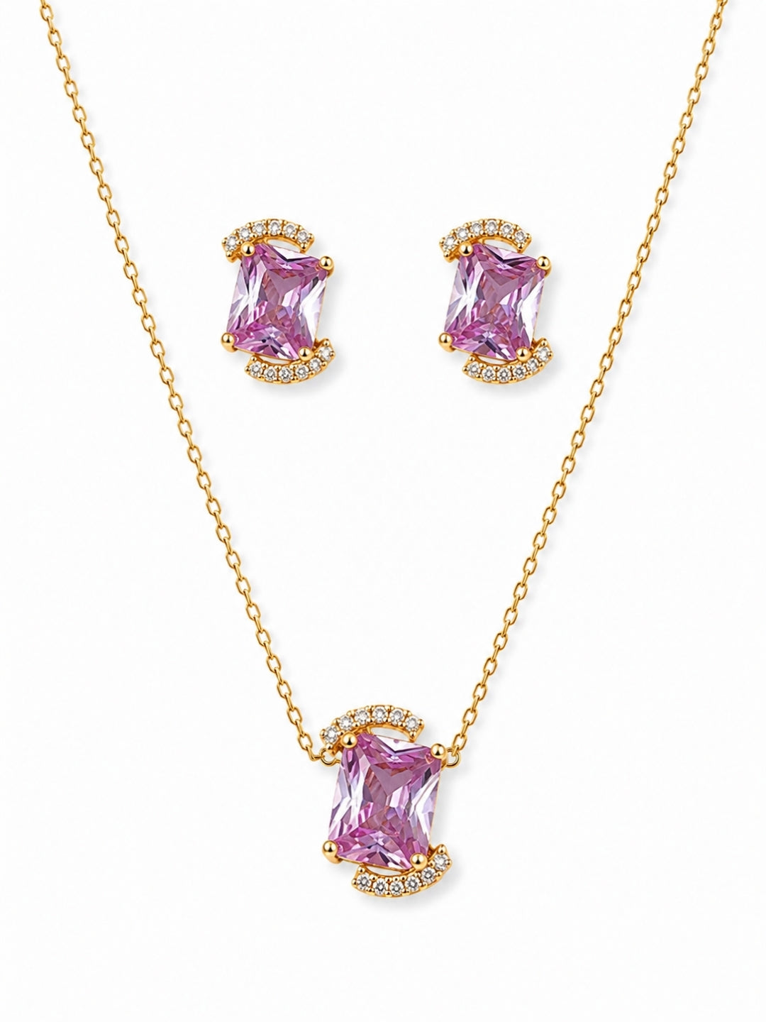 Amelie Amethyst Crystal Pendant Set — 18K Gold Plated