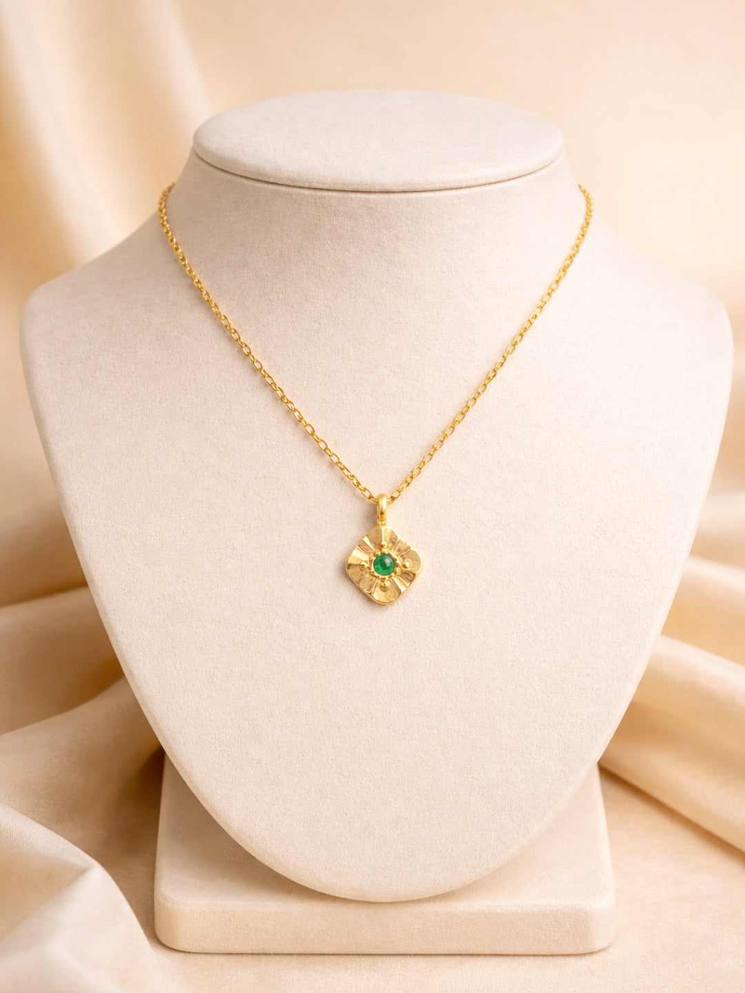 Emerald Glow Gold Chain | 18K Gold Plated Green Stone Necklace