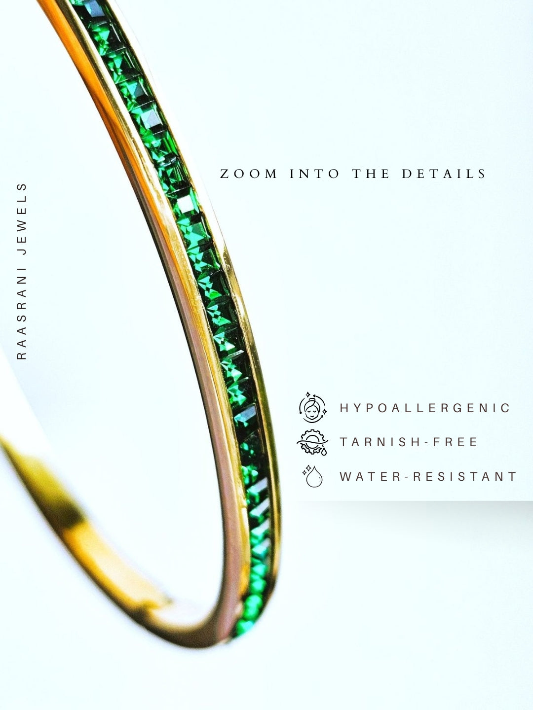 Green Stone Kada – 18K Gold Plated Emerald CZ Bracelet (Anti-Tarnish)