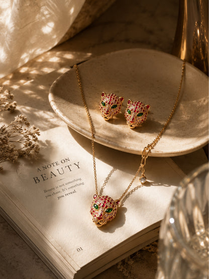 Ferocia Panther Necklace & Earring Set, 18K Gold-Plated