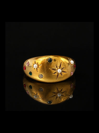 Celestial Multi-Stone Pearl Adjustable Ring in 18K Gold Plating