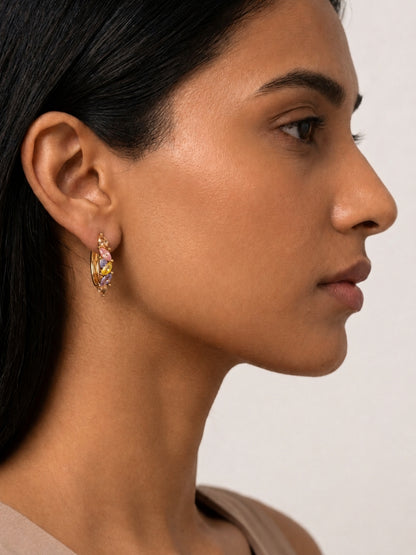 18K Rose Gold Multi Color CZ Marquise Hoop Earrings | Anti Tarnish