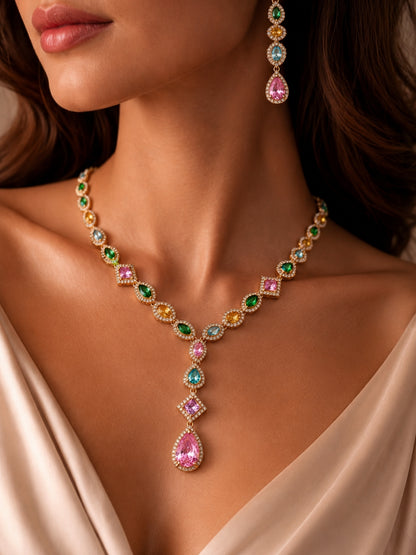Serenata Multicolor Gemstone Y-Drop Necklace & Earring Set, 18K Gold-Plated