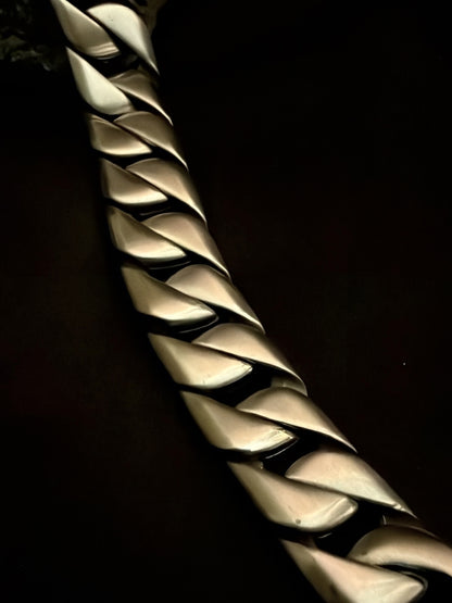 Matte Silver Chunky Cuban Bracelet for Men | Stainless Steel Rhodium